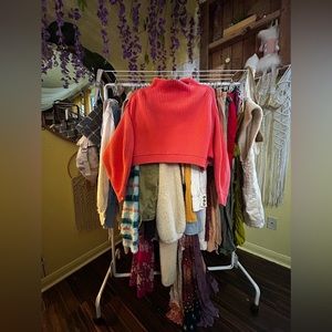 Free People Coral Crop Sweater